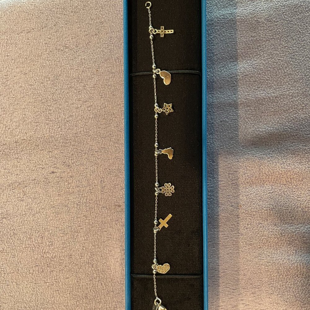 10K Over 925 Two-tone Charm Bracelet - Brand New